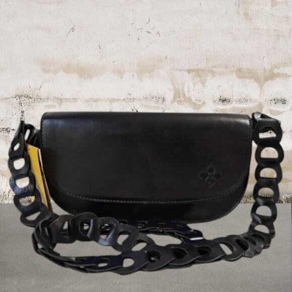 Patricia Nash Vintage Leather Chelsey Chainlink Midnight Black Crossbody - Picture 1 of 8